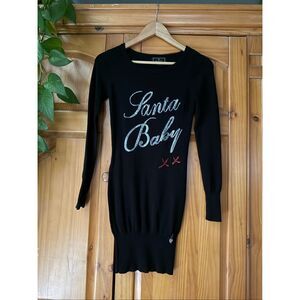 Lipsy London “Santa Baby” Black Glitter Christmas Knit Dress – UK 8 US 4